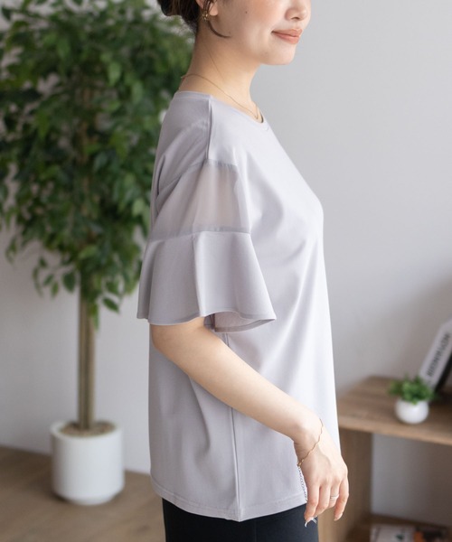 Howdy Marie（ハウディ―マリー）の「Howdy Marie フレア袖 シアー プルオーバー（Tシャツ/カットソー・レディース・ホワイト/ブラック/グレー・M/L）」の14枚目の写真