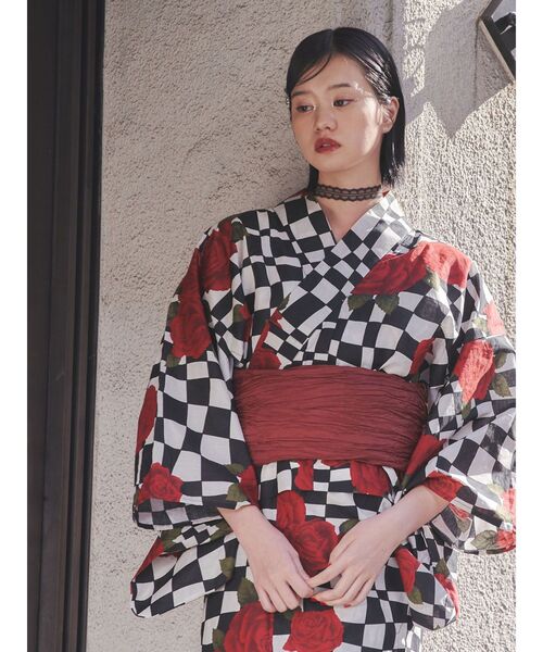 jouetie（ジュエティ）の「【jouetieオリジナル】ローズチェッカーセパレート浴衣セット（浴衣・レディース・レッド/ブルー・MEDIUM）」の10枚目の写真