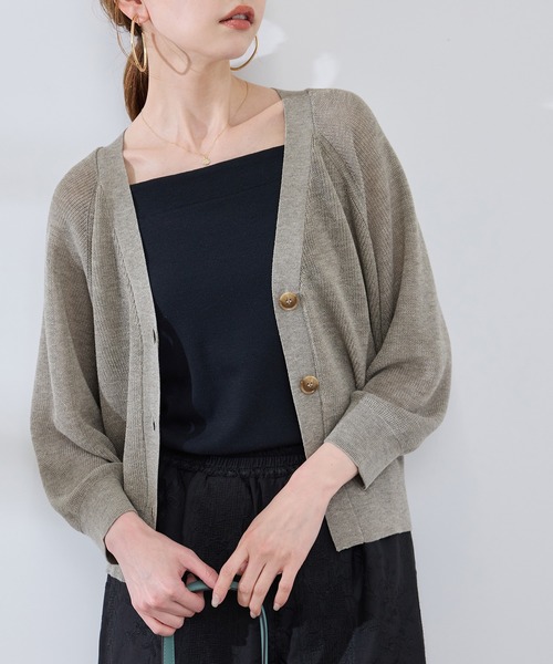 ROPE' PICNIC（ロペピクニック）の「LEVITA片畔ニットカーディガン（カーディガン/ボレロ・レディース・チャコールグレー/オフホワイト/イエロー/ライトグレー・38）」の4枚目の写真