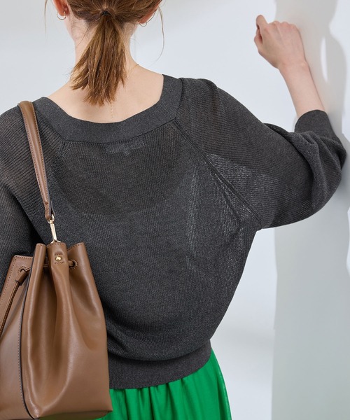 ROPE' PICNIC（ロペピクニック）の「LEVITA片畔ニットカーディガン（カーディガン/ボレロ・レディース・チャコールグレー/オフホワイト/イエロー/ライトグレー・38）」の13枚目の写真