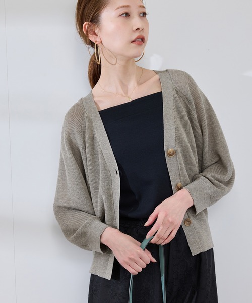 ROPE' PICNIC（ロペピクニック）の「LEVITA片畔ニットカーディガン（カーディガン/ボレロ・レディース・チャコールグレー/オフホワイト/イエロー/ライトグレー・38）」の18枚目の写真