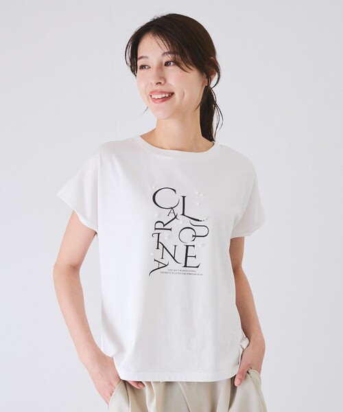 Jayro（ジャイロ）の「パール付きプリントロゴTシャツ（Tシャツ/カットソー・レディース・ブラック/ホワイト系その他/ネイビー/ラベンダー・M）」の2枚目の写真