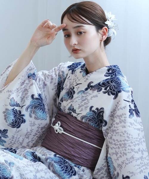 utatane（ウタタネ）の「浴衣3点セット 先染め風ベージュにからし色の
