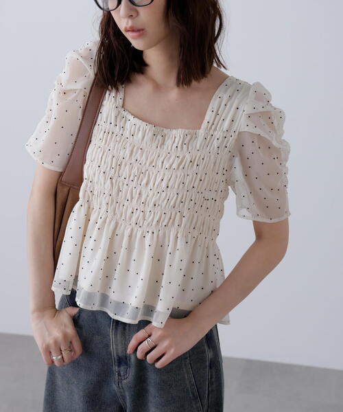 ◇フロッキードットシャーリングペプラムブラウス（シャツ