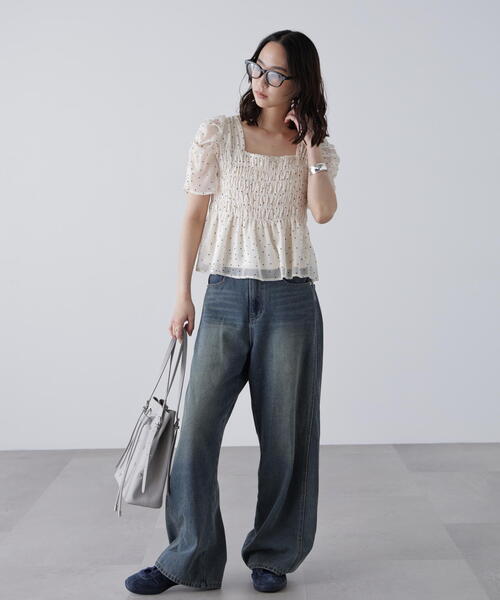 FREE'S MART（フリーズマート）の「◆フロッキードットシャーリングペプラムブラウス（シャツ/ブラウス・レディース・グリーン/ホワイト/ブラック・FREE）」の6枚目の写真