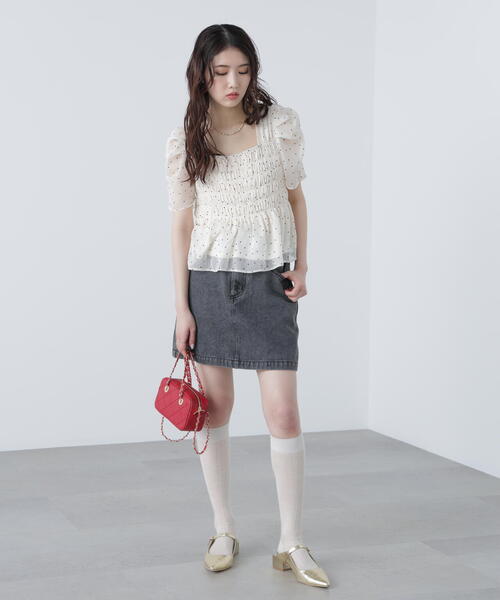 FREE'S MART（フリーズマート）の「◆フロッキードットシャーリングペプラムブラウス（シャツ/ブラウス・レディース・グリーン/ホワイト/ブラック・FREE）」の13枚目の写真