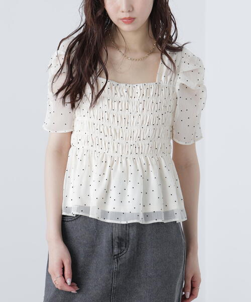 FREE'S MART（フリーズマート）の「◆フロッキードットシャーリングペプラムブラウス（シャツ/ブラウス・レディース・グリーン/ホワイト/ブラック・FREE）」の14枚目の写真