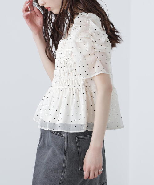FREE'S MART（フリーズマート）の「◆フロッキードットシャーリングペプラムブラウス（シャツ/ブラウス・レディース・グリーン/ホワイト/ブラック・FREE）」の15枚目の写真