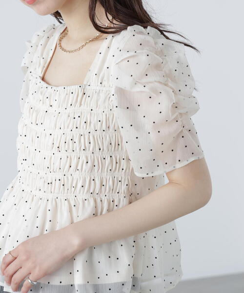 FREE'S MART（フリーズマート）の「◆フロッキードットシャーリングペプラムブラウス（シャツ/ブラウス・レディース・グリーン/ホワイト/ブラック・FREE）」の18枚目の写真