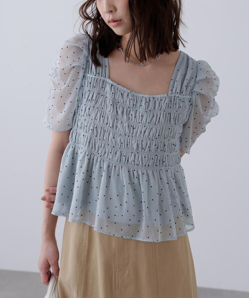 FREE'S MART（フリーズマート）の「◆フロッキードットシャーリングペプラムブラウス（シャツ/ブラウス・レディース・グリーン/ホワイト/ブラック・FREE）」の22枚目の写真