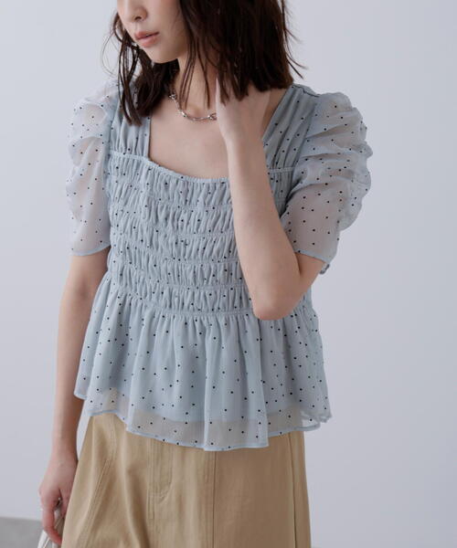 ◇フロッキードットシャーリングペプラムブラウス（シャツ/ブラウス