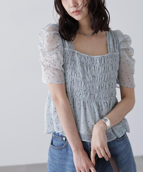 ◇フロッキードットシャーリングペプラムブラウス（シャツ/ブラウス
