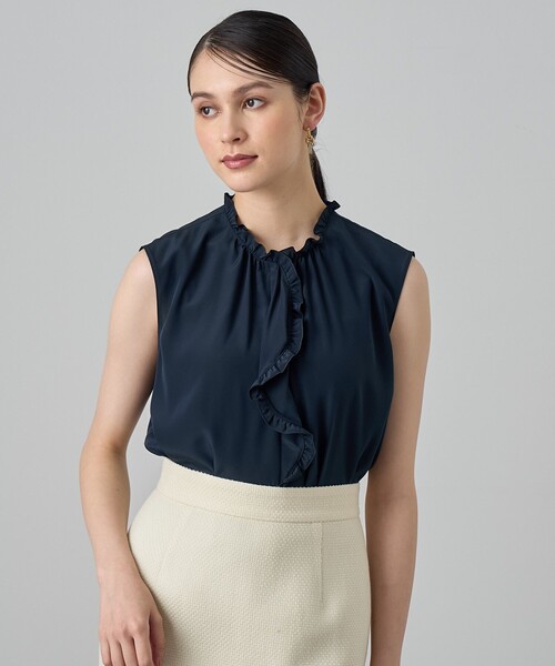 ANAYI（アナイ）の「クレープデシンフロントラッフルブラウス（シャツ/ブラウス・レディース・ネイビー/ピンク/ホワイト・38/36）」の2枚目の写真