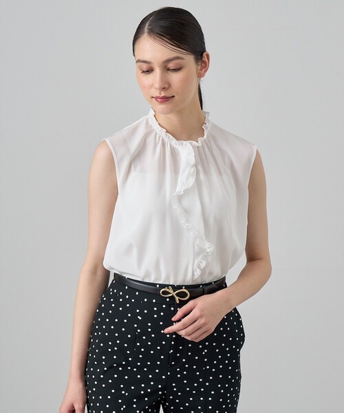 ANAYI（アナイ）の「クレープデシンフロントラッフルブラウス（シャツ/ブラウス・レディース・ネイビー/ピンク/ホワイト・38/36）」の14枚目の写真