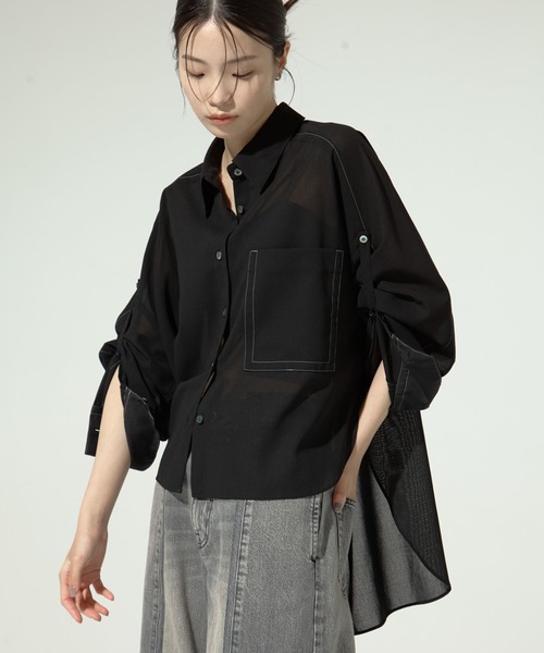 STUDIOUS/ステュディオス】Matte Sheer Over Shirt/ステッチ