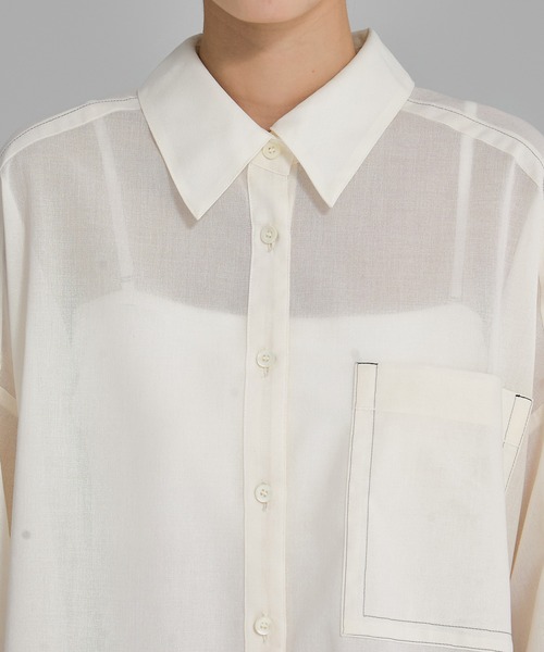 STUDIOUS(ステュディオス)の「【STUDIOUS/ステュディオス】Matte Sheer Over Shirt/ステッチシアーシャツオーバーシャツ(シャツ/ブラウス・レディース・ブラック/ホワイト・FREE)」の12枚目の写真
