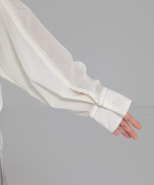 STUDIOUS(ステュディオス)の「【STUDIOUS/ステュディオス】Matte Sheer Over Shirt/ステッチシアーシャツオーバーシャツ(シャツ/ブラウス・レディース・ブラック/ホワイト・FREE)」の14枚目の写真