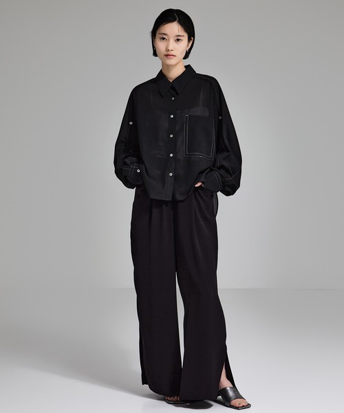 STUDIOUS(ステュディオス)の「【STUDIOUS/ステュディオス】Matte Sheer Over Shirt/ステッチシアーシャツオーバーシャツ(シャツ/ブラウス・レディース・ブラック/ホワイト・FREE)」の20枚目の写真