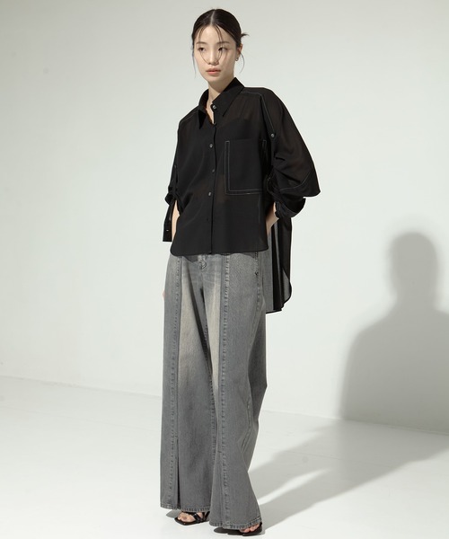STUDIOUS/ステュディオス】Matte Sheer Over Shirt/ステッチシアー