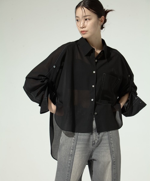 STUDIOUS/ステュディオス】Matte Sheer Over Shirt/ステッチシアー 