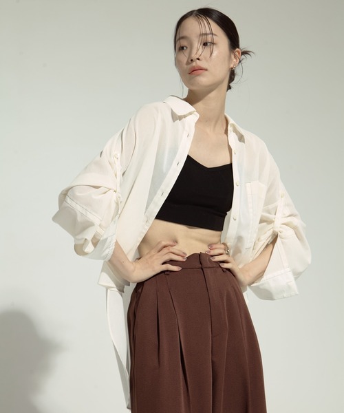 STUDIOUS/ステュディオス】Matte Sheer Over Shirt/ステッチシアー