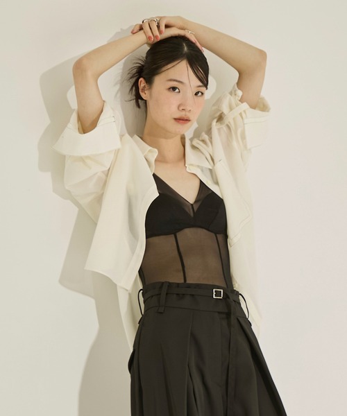 STUDIOUS/ステュディオス】Matte Sheer Over Shirt/ステッチシアー