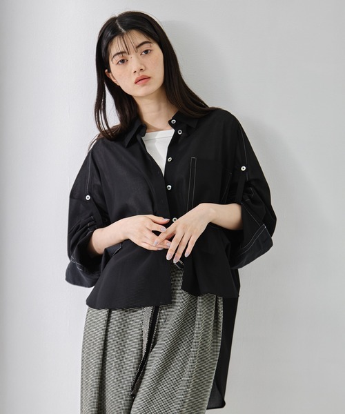 STUDIOUS/ステュディオス】Matte Sheer Over Shirt/ステッチシアー