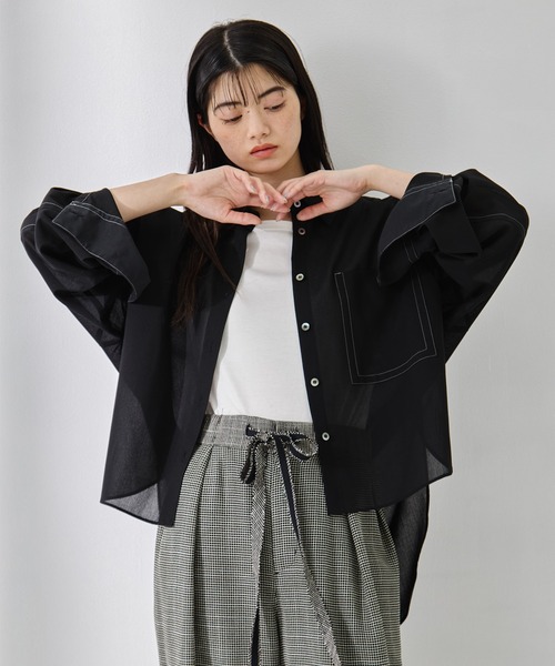 STUDIOUS/ステュディオス】Matte Sheer Over Shirt/ステッチシアー