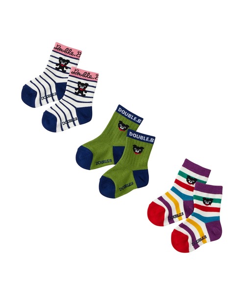 DOUBLE_B（ダブルビー）の「ソックスパック３足セット（ソックス/靴下・キッズ・カーキ/オレンジ/ネイビー・11-13cm/19-21cm/17-19cm/15-17cm/13-15cm）」の2枚目の写真