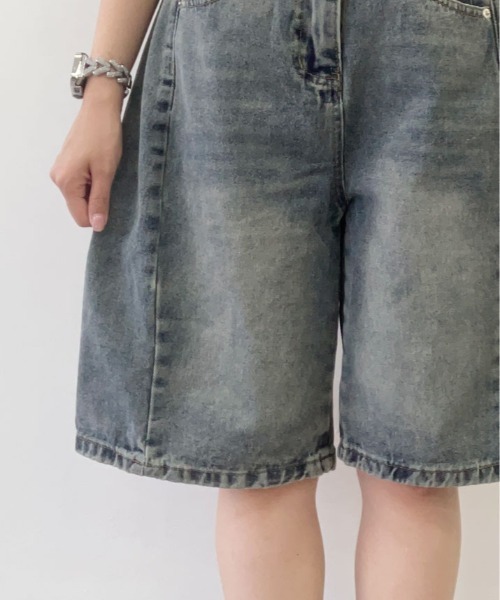 kirakiraShop(キラキラショップ)の「ウオッシュド デニム ハーフ パンツ(デニムパンツ・レディース・ブルー・S/M/L)」の12枚目の写真