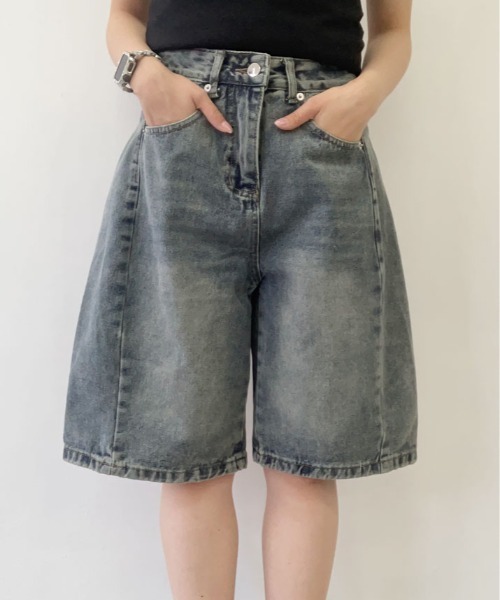 kirakiraShop(キラキラショップ)の「ウオッシュド デニム ハーフ パンツ(デニムパンツ・レディース・ブルー・S/M/L)」の14枚目の写真