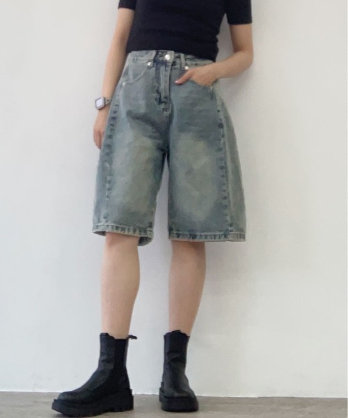 kirakiraShop(キラキラショップ)の「ウオッシュド デニム ハーフ パンツ(デニムパンツ・レディース・ブルー・S/M/L)」の15枚目の写真