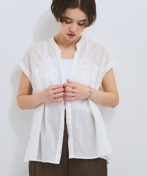 VICKY（ビッキー）の「ボイルフレンチスリーブブラウス≪手洗い可能≫（シャツ/ブラウス・レディース・ブラウン系その他/ブラック/オフホワイト・M）」の2枚目の写真