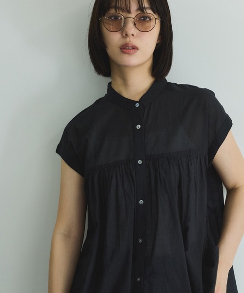 VICKY（ビッキー）の「ボイルフレンチスリーブブラウス≪手洗い可能≫（シャツ/ブラウス・レディース・ブラウン系その他/ブラック/オフホワイト・M）」の3枚目の写真