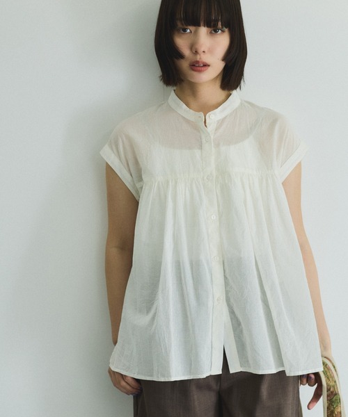 VICKY（ビッキー）の「ボイルフレンチスリーブブラウス≪手洗い可能≫（シャツ/ブラウス・レディース・ブラウン系その他/ブラック/オフホワイト・M）」の5枚目の写真