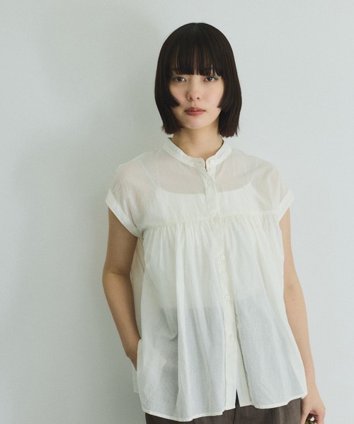 VICKY（ビッキー）の「ボイルフレンチスリーブブラウス≪手洗い可能≫（シャツ/ブラウス・レディース・ブラウン系その他/ブラック/オフホワイト・M）」の6枚目の写真