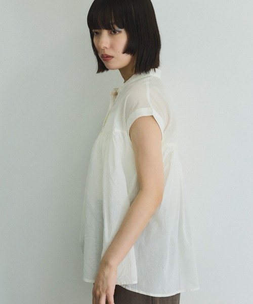 VICKY（ビッキー）の「ボイルフレンチスリーブブラウス≪手洗い可能≫（シャツ/ブラウス・レディース・ブラウン系その他/ブラック/オフホワイト・M）」の7枚目の写真