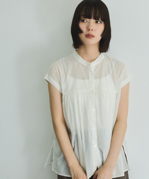 VICKY（ビッキー）の「ボイルフレンチスリーブブラウス≪手洗い可能≫（シャツ/ブラウス・レディース・ブラウン系その他/ブラック/オフホワイト・M）」の8枚目の写真