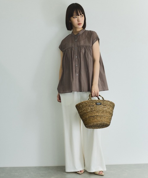 VICKY（ビッキー）の「ボイルフレンチスリーブブラウス≪手洗い可能≫（シャツ/ブラウス・レディース・ブラウン系その他/ブラック/オフホワイト・M）」の19枚目の写真