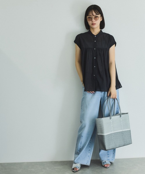 VICKY（ビッキー）の「ボイルフレンチスリーブブラウス≪手洗い可能≫（シャツ/ブラウス・レディース・ブラウン系その他/ブラック/オフホワイト・M）」の15枚目の写真