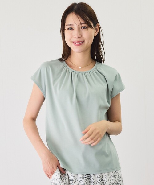 Jayro(ジャイロ)の「シルケットギャザー フレンチスリーブトップス(Tシャツ/カットソー・レディース・ライトグリーン/ホワイト系その他/ベージュ/ピンク系その他/ブラック・M)」の4枚目の写真
