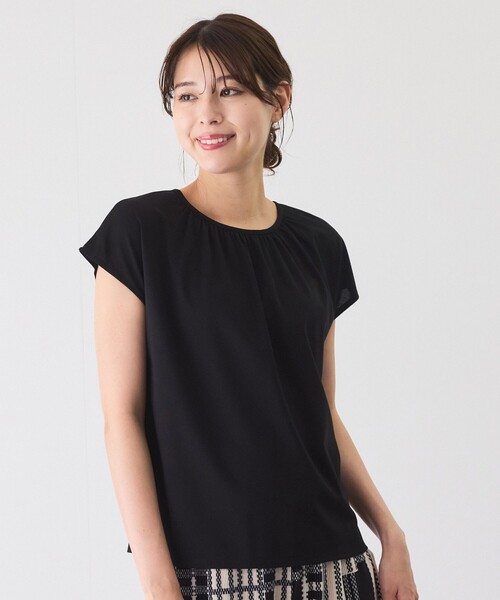 Jayro(ジャイロ)の「シルケットギャザー フレンチスリーブトップス(Tシャツ/カットソー・レディース・ライトグリーン/ホワイト系その他/ベージュ/ピンク系その他/ブラック・M)」の7枚目の写真