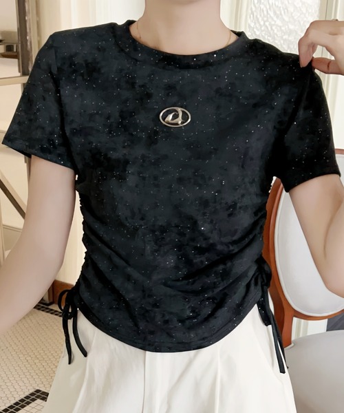 GORGE（ゴージ）の「《ラメきら×ドロスト映え》レディース 半袖Tシャツ ショート丈 体型カバー 春夏秋（Tシャツ/カットソー・レディース・オフホワイト/ベージュ/ブラック/グリーン/グレー・F）」の3枚目の写真