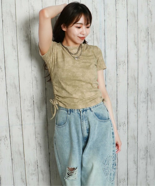 GORGE（ゴージ）の「《ラメきら×ドロスト映え》レディース 半袖Tシャツ ショート丈 体型カバー 春夏秋（Tシャツ/カットソー・レディース・オフホワイト/ベージュ/ブラック/グリーン/グレー・F）」の11枚目の写真