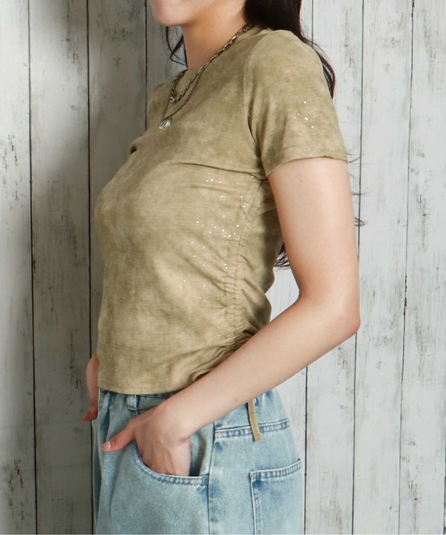 GORGE（ゴージ）の「《ラメきら×ドロスト映え》レディース 半袖Tシャツ ショート丈 体型カバー 春夏秋（Tシャツ/カットソー・レディース・オフホワイト/ベージュ/ブラック/グリーン/グレー・F）」の12枚目の写真