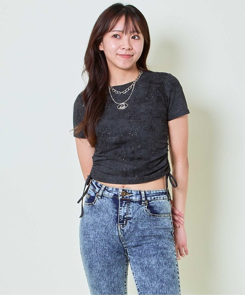 GORGE（ゴージ）の「《ラメきら×ドロスト映え》レディース 半袖Tシャツ ショート丈 体型カバー 春夏秋（Tシャツ/カットソー・レディース・オフホワイト/ベージュ/ブラック/グリーン/グレー・F）」の7枚目の写真