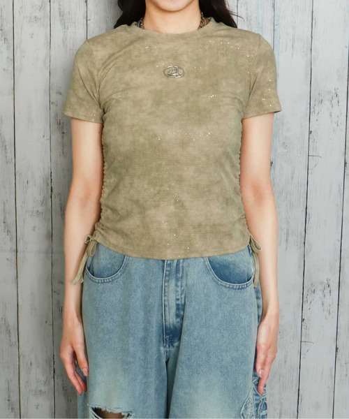 GORGE（ゴージ）の「《ラメきら×ドロスト映え》レディース 半袖Tシャツ ショート丈 体型カバー 春夏秋（Tシャツ/カットソー・レディース・オフホワイト/ベージュ/ブラック/グリーン/グレー・F）」の14枚目の写真