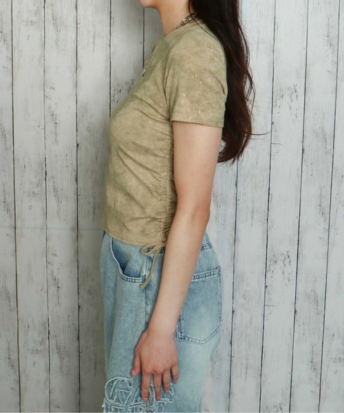 GORGE（ゴージ）の「《ラメきら×ドロスト映え》レディース 半袖Tシャツ ショート丈 体型カバー 春夏秋（Tシャツ/カットソー・レディース・オフホワイト/ベージュ/ブラック/グリーン/グレー・F）」の15枚目の写真