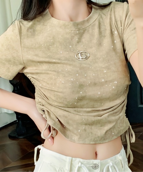 GORGE（ゴージ）の「《ラメきら×ドロスト映え》レディース 半袖Tシャツ ショート丈 体型カバー 春夏秋（Tシャツ/カットソー・レディース・オフホワイト/ベージュ/ブラック/グリーン/グレー・F）」の20枚目の写真