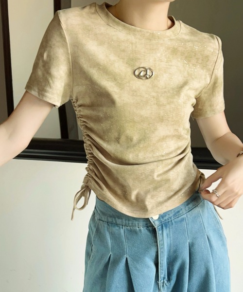 GORGE（ゴージ）の「《ラメきら×ドロスト映え》レディース 半袖Tシャツ ショート丈 体型カバー 春夏秋（Tシャツ/カットソー・レディース・オフホワイト/ベージュ/ブラック/グリーン/グレー・F）」の21枚目の写真